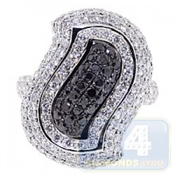 14K White Gold 2.81 ct Black Diamond Womens Leaf Ring