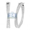 Womens Diamond X Shape Hoop Earrings 14K White Gold 1.42 ct