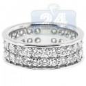 14K White Gold 2.44 ct 2 Row Diamond Womens Eternity Band Ring