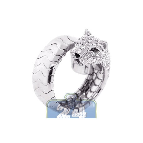 18K White Gold 1.64 ct Diamond Womens Panther Cat Ring