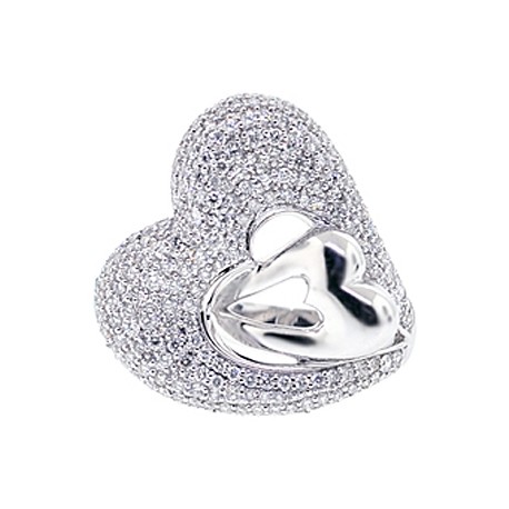 14K White Gold 2.71 ct Diamond Double Heart Womens Ring