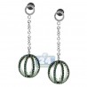 Womens Blue Diamond Ball Drop Earrings 14K White Gold 2.55 ct