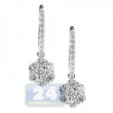 18K White Gold 1.40 ct Diamond Womens Drop Cluster Earrings