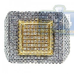 14K Two Tone Gold 2.10 ct Diamond Mens Square Shape Ring
