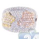 14K Three Tone Gold 2.76 ct Diamond Womens Flower Ring