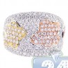 14K Three Tone Gold 2.76 ct Diamond Womens Flower Ring