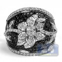14K White Gold 2.36 ct Black Diamond Womens Flower Ring