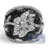 14K White Gold 2.36 ct Black Diamond Womens Flower Band Ring