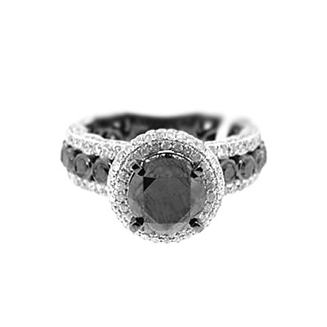 14K White Gold 5.21 ct Black Diamond Womens Engagement Ring