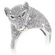 14K White Gold 2.97 ct Diamond Emerald Panther Cat Head Ring