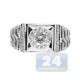 14K White Gold 1.02 ct Diamond Cluster Mens Signet Ring