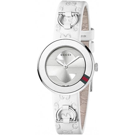 Gucci U-Play Small Steel White Leather Womens Watch YA129509