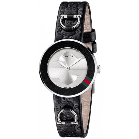 Gucci U-Play Small Black Leather Steel Womens Watch YA129508