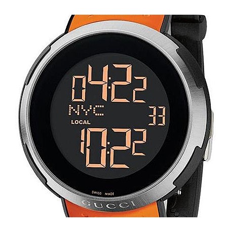 Gucci I-Gucci Digital Orange Rubber Mens Watch YA114104