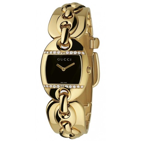 Gucci Marina Chain 18K Gold Diamond Womens Watch YA121513