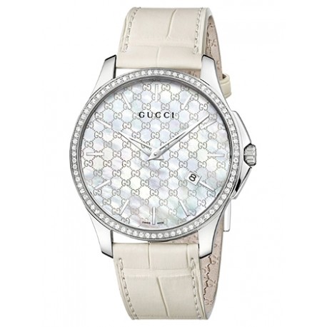 Gucci G-Timeless Slim Diamond White Womens Watch YA126306