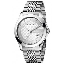 Gucci G-Timeless Diamond Dial Steel Bracelet Mens Watch YA126404