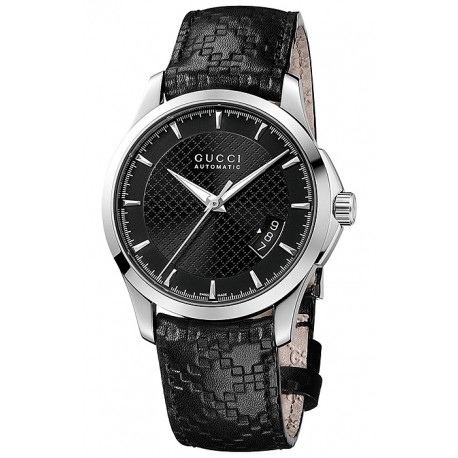 Gucci G-Timeless Automatic Black Leather Mens Watch YA126413