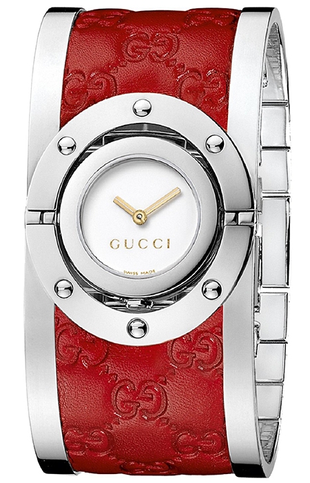 Gucci Twirl Large Red Leather Womens Watch YA112435