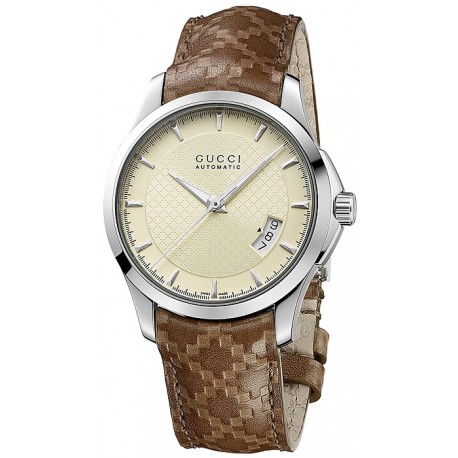 Gucci G-Timeless Automatic Brown Leather Mens Watch YA126421