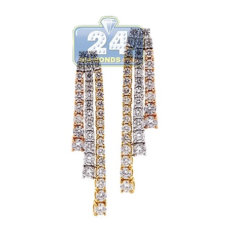Womens Diamond Triple Drop Earrings 18K 3-Tone Gold 4.13 ct