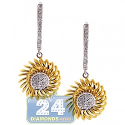 18K Two Tone Gold 0.35 ct Diamond Womens Halo Drop Earrings