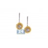 Womens Diamond Halo Drop Earrings 18K Two Tone Gold 0.35 Carat