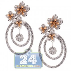 18K Two Tone Gold 1.40 ct Diamond Womens Drop Flower Earrings