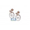 Womens Diamond Flower Drop Earrings 18K Two Tone Gold 1.40 ct