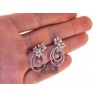 Womens Diamond Flower Drop Earrings 18K Two Tone Gold 1.40 ct