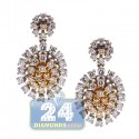 18K Two Tone Gold 1.00 ct Diamond Cluster Womens Drop Earrings