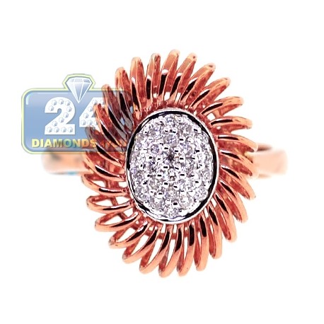 18K Rose Gold 0.20 ct Diamond Womens Openwork Flower Ring