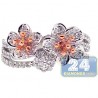 18K Two Tone Gold 1.10 ct Diamond Womens Multi Flower Ring