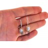 Womens Diamond Halo Drop Earrings 18K Two Tone Gold 0.45 carat