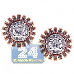 Womens Diamond Halo Stud Earrings 18K Two Tone Gold 0.71 ct