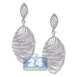 Womens Diamond Openwork Dangle Earrings 18K White Gold 1.22 ct