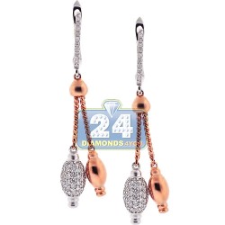 Womens Diamond Dual Teardrop Earrings 18K Two Tone Gold 1.00 ct