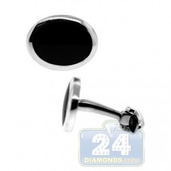 925 Sterling Silver Black Onyx Mens Oval Cuff Links