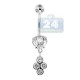 14K White Gold 1.65 ct Heart Diamond Womens Dangle Belly Ring