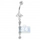 14K White Gold 1.60 ct Asscher Diamond Womens Dangle Belly Ring
