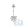 14K White Gold 0.90 ct Diamond Cluster Flower Womens Belly Ring