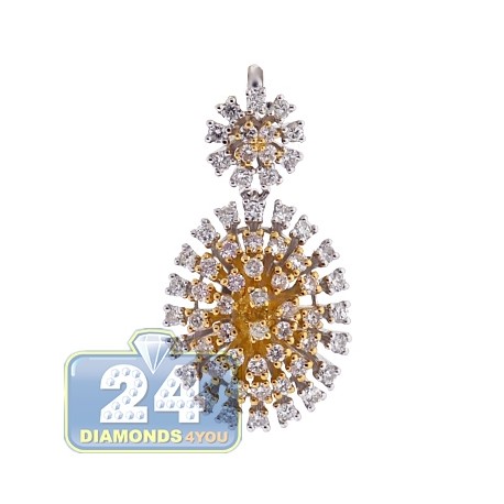 Womens Diamond Cluster Oval Drop Pendant 18K Two Tone 0.83ct