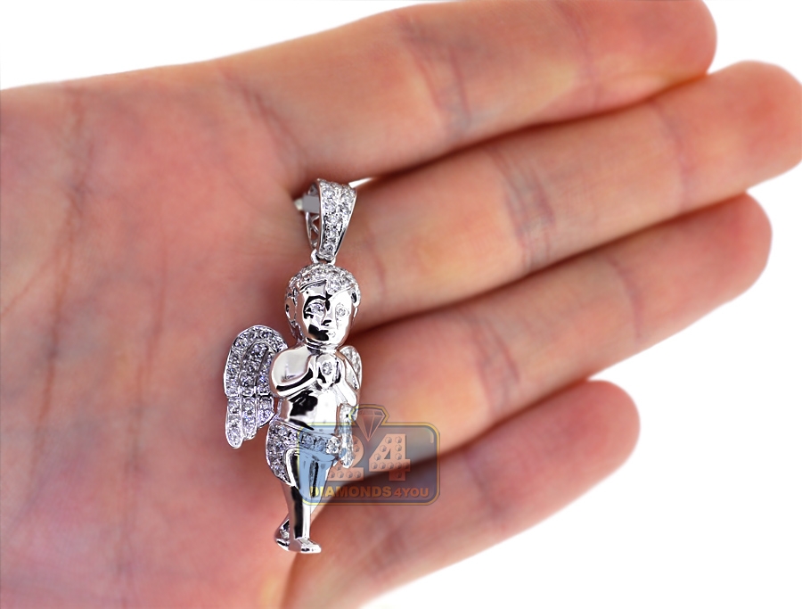 10K White Gold 1.30 ct Diamond Unisex Angel Pendant