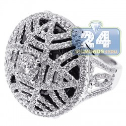 14K White Gold 3.52 ct Diamond Womens Filigree Dome Ring
