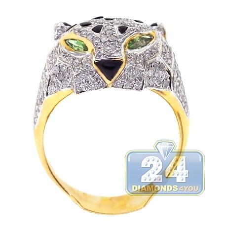 14K Yellow Gold 1.93 ct Diamond Tiger Face Mens Ring