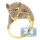 14K Yellow Gold 2.92 ct Diamond Panther Cat Head Womens Ring