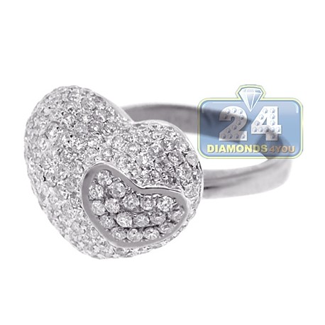 14K White Gold 2.34 ct Diamond Womens Double Heart Ring
