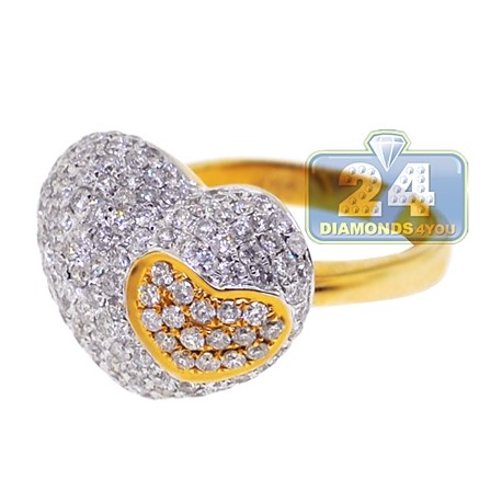 14K Yellow Gold 2.33 ct Diamond Womens Double Heart Ring