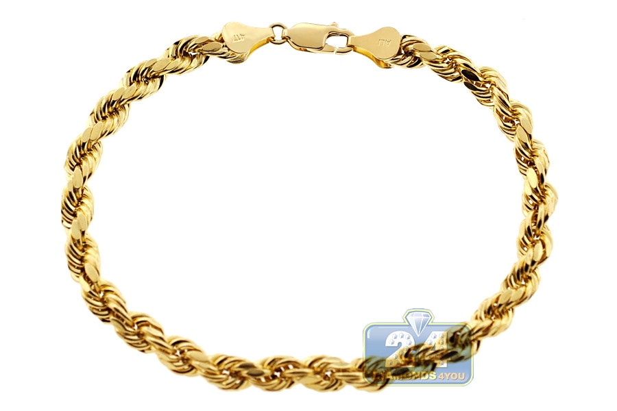 10K Yellow Gold Rope Link Mens Bracelet 5 mm 8 1/4 Inches