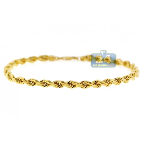 Real Italian 10K Yellow Gold Hollow Rope Mens Bracelet 4mm 8"
